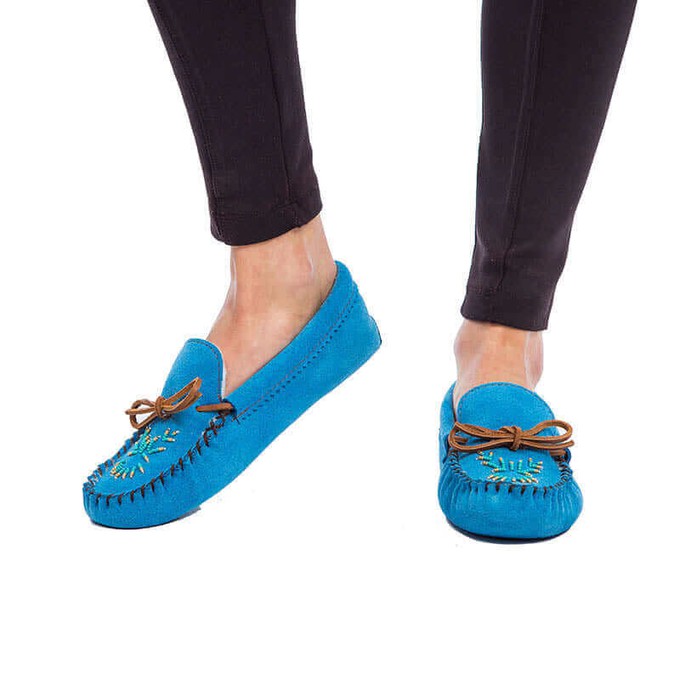 Suede Moccasins Skyblue - Indoors - Women Slippers Hiawatha from Quetzal Artisan