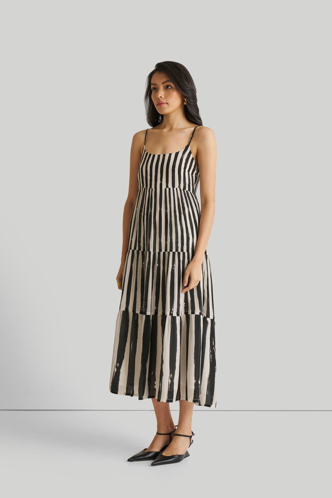 Strappy Tiered Maxi Dress in Black Stripes from Reistor