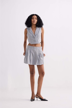 Cropped Cotton Tweed Vest Set in Grey from Reistor