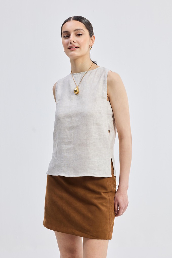 Boat Neck Top in Checkered Linen from Reistor