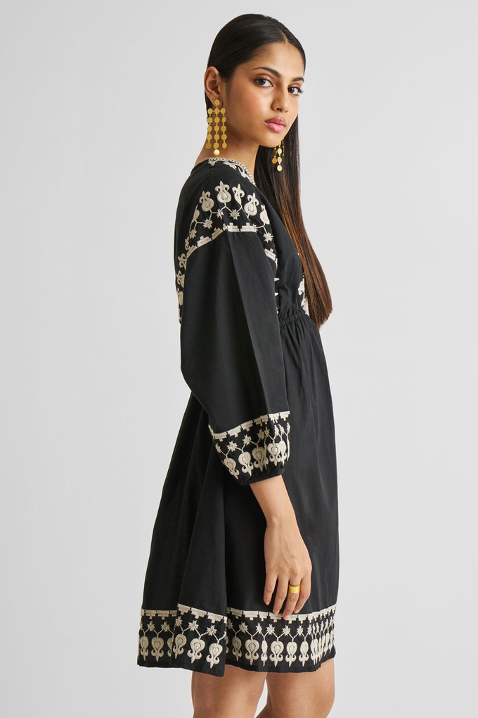 Deep V Embroidered Dress in Black from Reistor