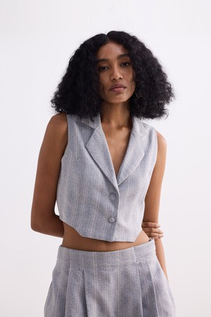 Cropped Cotton Tweed Vest in Grey from Reistor