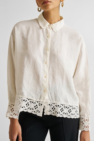 Button-down with Lace Shirt in Off-white from Reistor