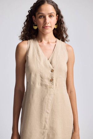 Straight Dress with Front Slit in Neutral Beige Hemp from Reistor