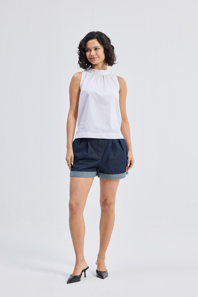 High-Neck Top with Gathers in White from Reistor