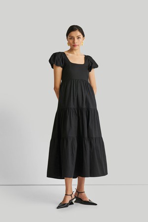 Puff Sleeve Tiered Maxi Dress in Black from Reistor