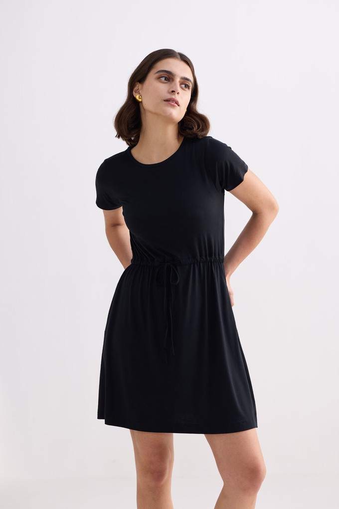 Drawstring Short T-shirt Dress in Black from Reistor