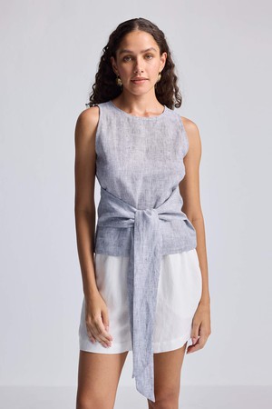 Front-tie Top in Linen Stripes from Reistor