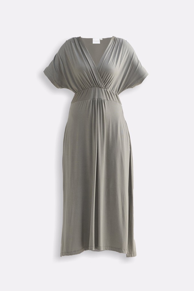 Flowy A-Line Maxi Dress with Side Slits in Light Olive from Reistor