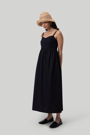 Strappy Gathered Midi Dress in Black from Reistor