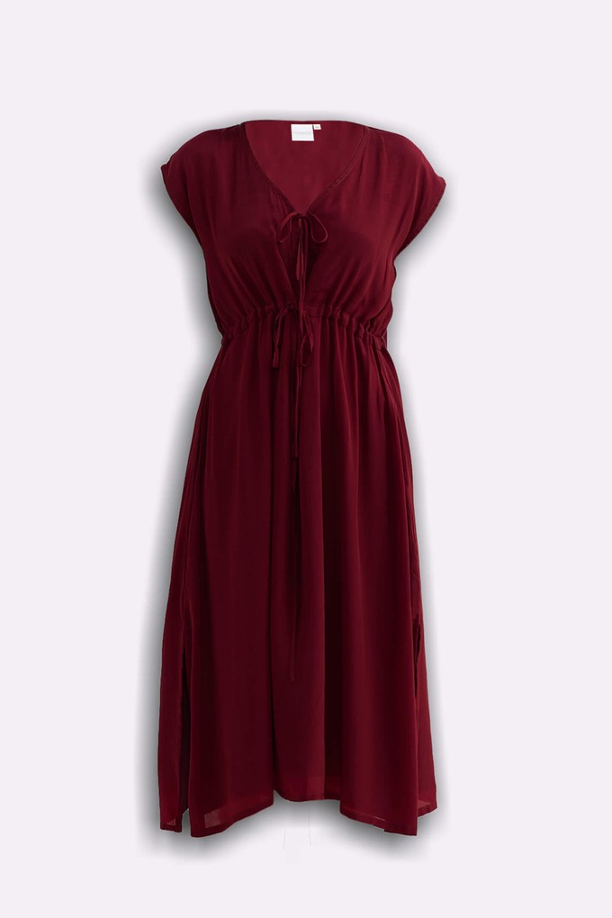 Deep V-neck Gathered Dress in Burgundy from Reistor