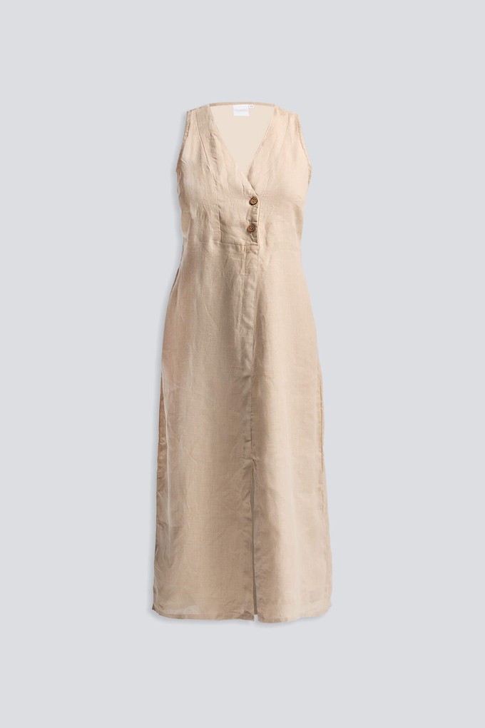 Straight Dress with Front Slit in Neutral Beige Hemp from Reistor