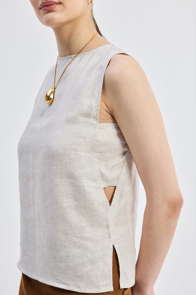 Boat Neck Top in Checkered Linen from Reistor