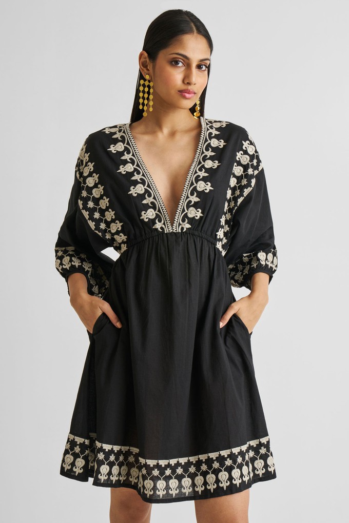 Deep V Embroidered Dress in Black from Reistor