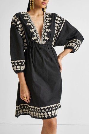 Deep V Embroidered Dress in Black from Reistor