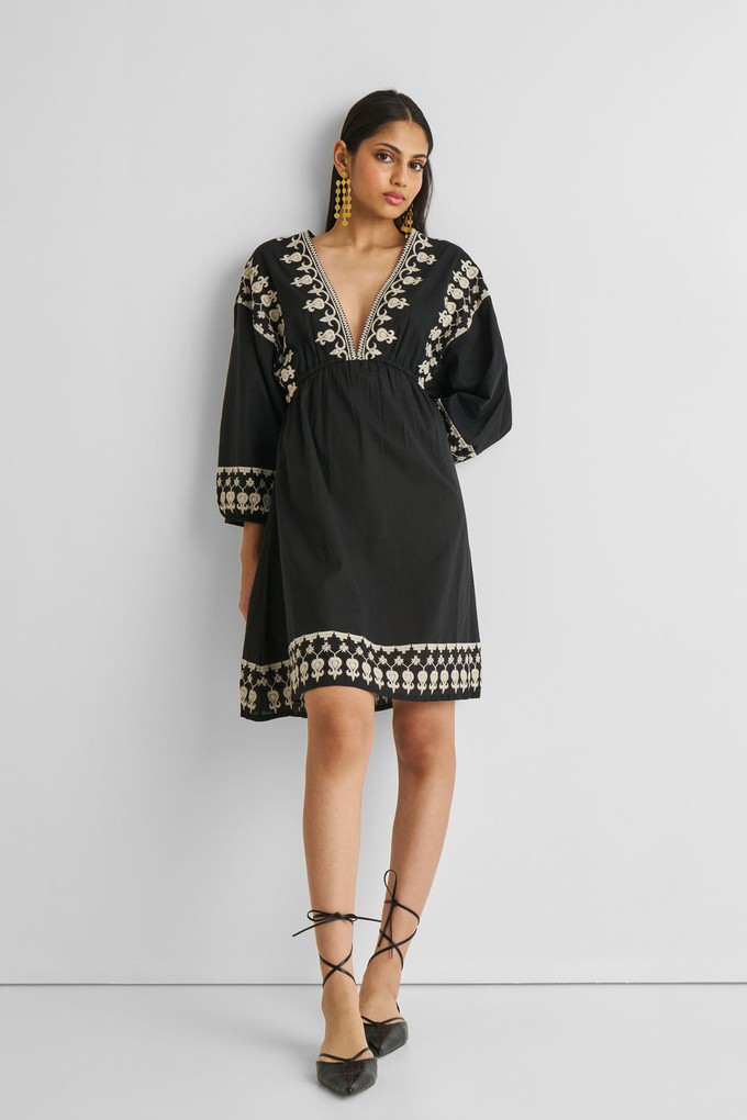 Deep V Embroidered Dress in Black from Reistor