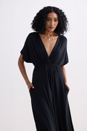 Flowy A-Line Maxi Dress with Side Slits in Black from Reistor