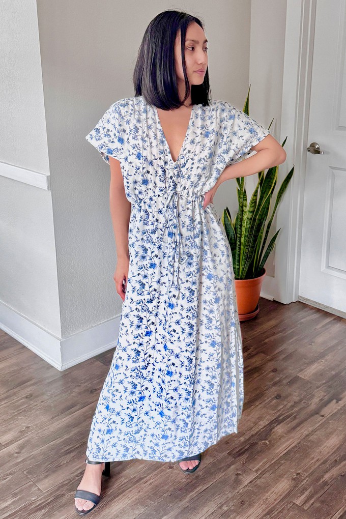 Gathered Maxi Dress in Blue Florals from Reistor