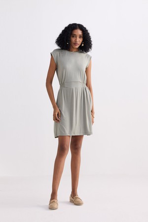 Short Dress With Smocking Side Detail in Light Olive from Reistor