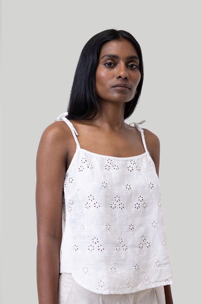 Tie-up Camisole in White Embroidery from Reistor