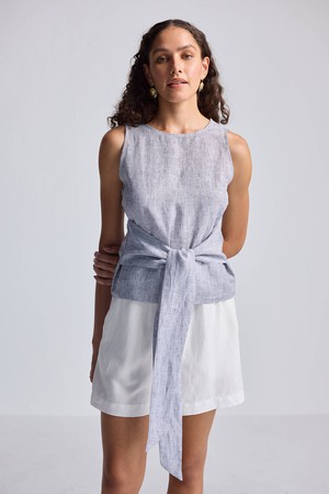 Front-tie Top in Linen Stripes from Reistor