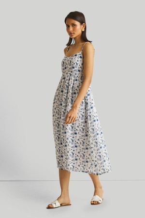 Strappy Gathered Blue Floral Midi Dress from Reistor