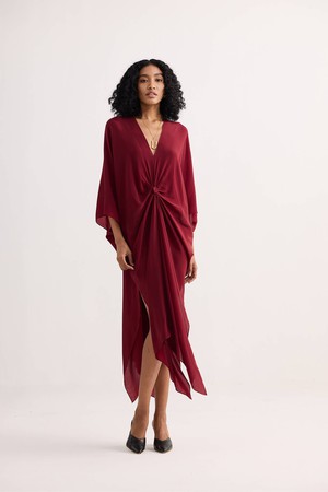 Front Twist Kaftan Dress in Burgundy from Reistor