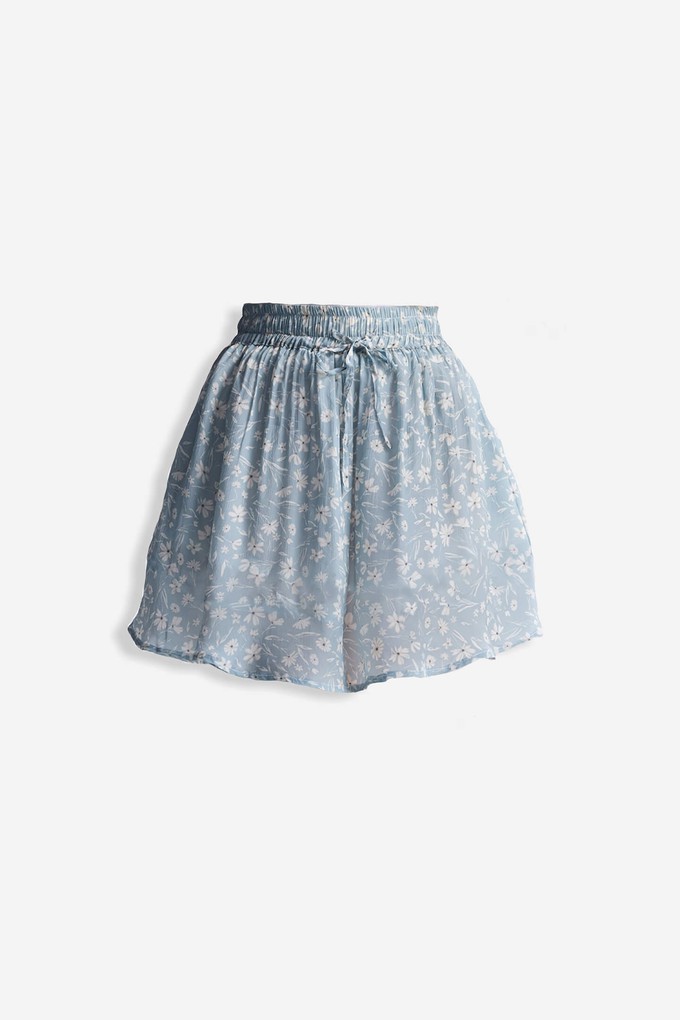 Drawstring Short Skirt in Light Blue Florals from Reistor