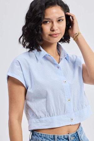 Oversized Crop Shirt in Classic Stripes from Reistor