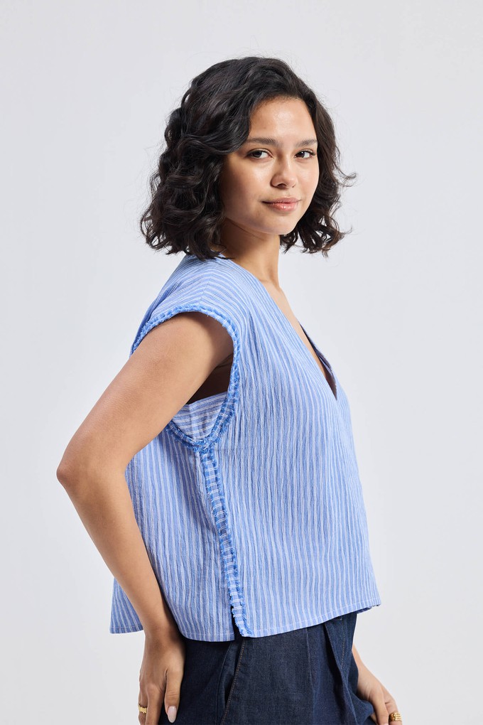 Boxy V-neck Top with Fray Detail from Reistor