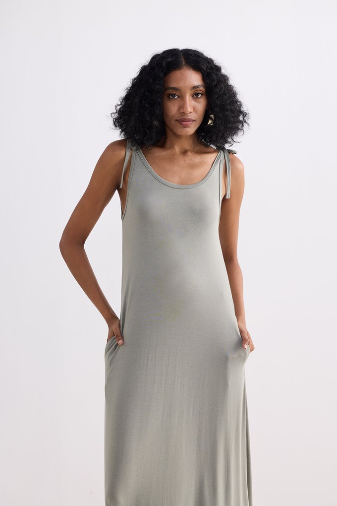 Tie-Detail Maxi Dress in Light Olive from Reistor