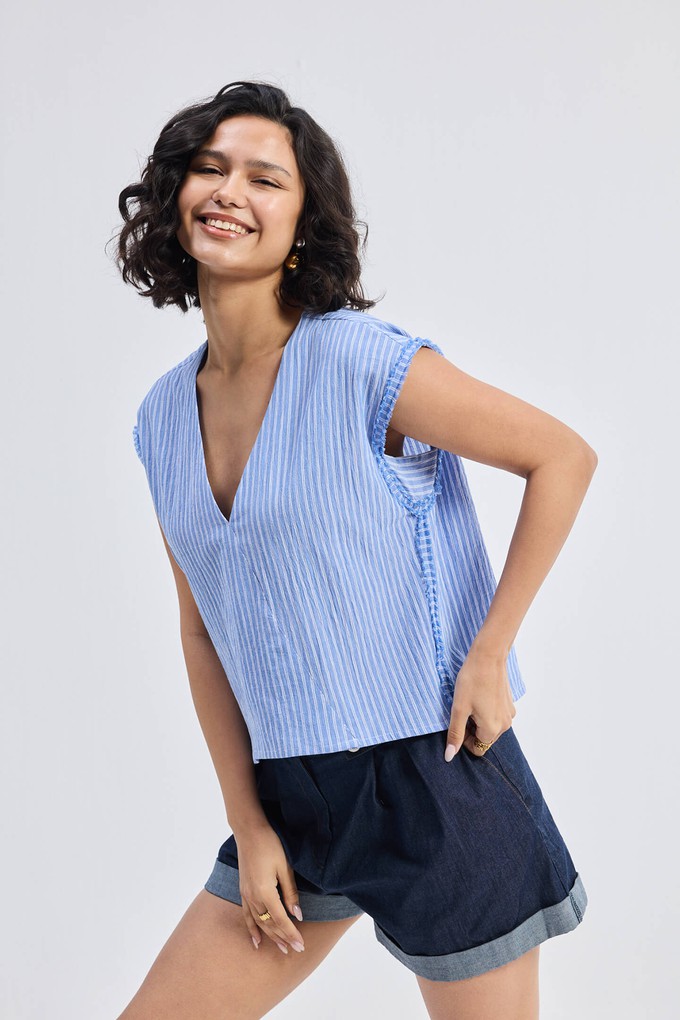 Boxy V-neck Top with Fray Detail from Reistor