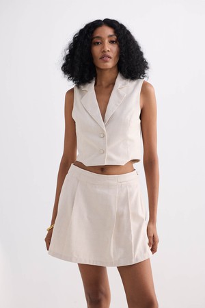 Cropped Cotton Tweed Vest Set in Cream from Reistor