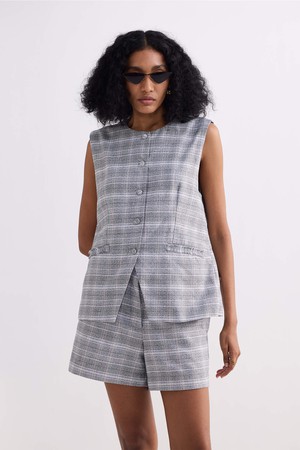 Cotton Tweed Vest Jacket Set in Grey from Reistor