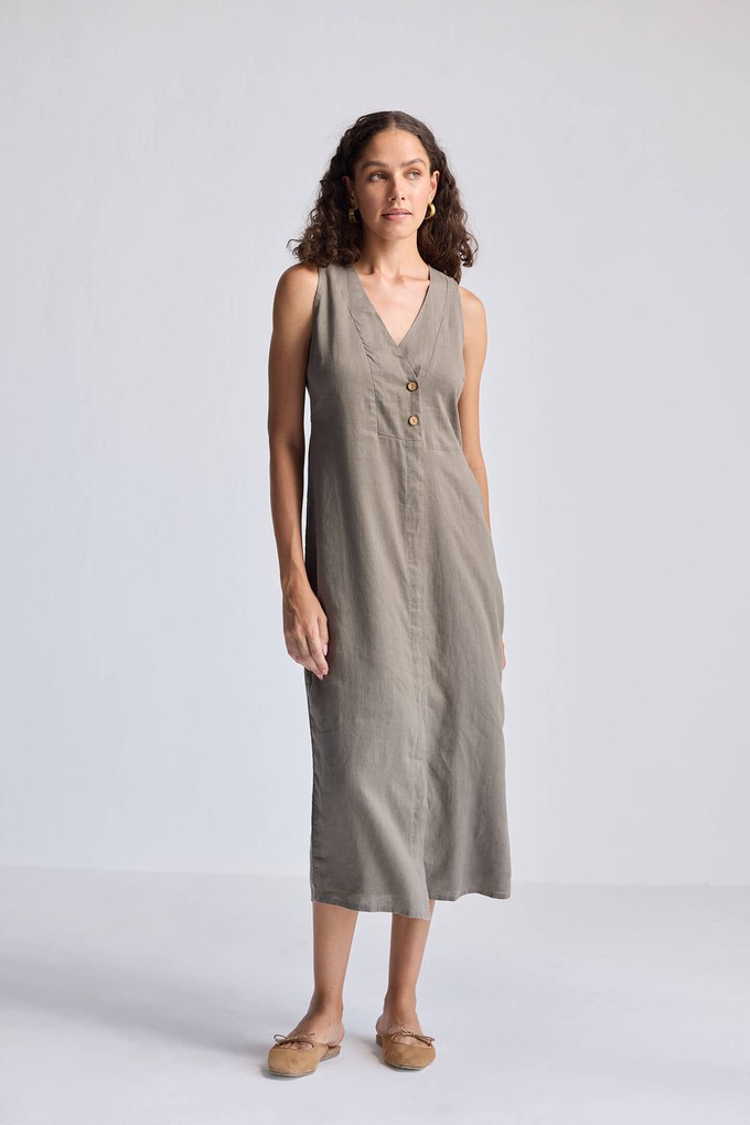 Straight Dress with Front Slit in Dark Green Hemp from Reistor