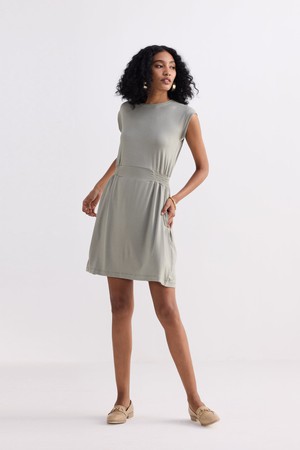 Short Dress With Smocking Side Detail in Light Olive from Reistor