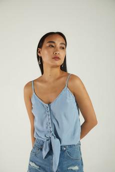 Pool Day Tan Lines Denim Top via Reistor