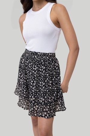 Drawstring Short Skirt in Black Floral from Reistor