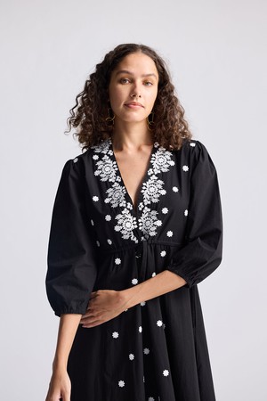 Drawstring Embroidered Dress in Black from Reistor