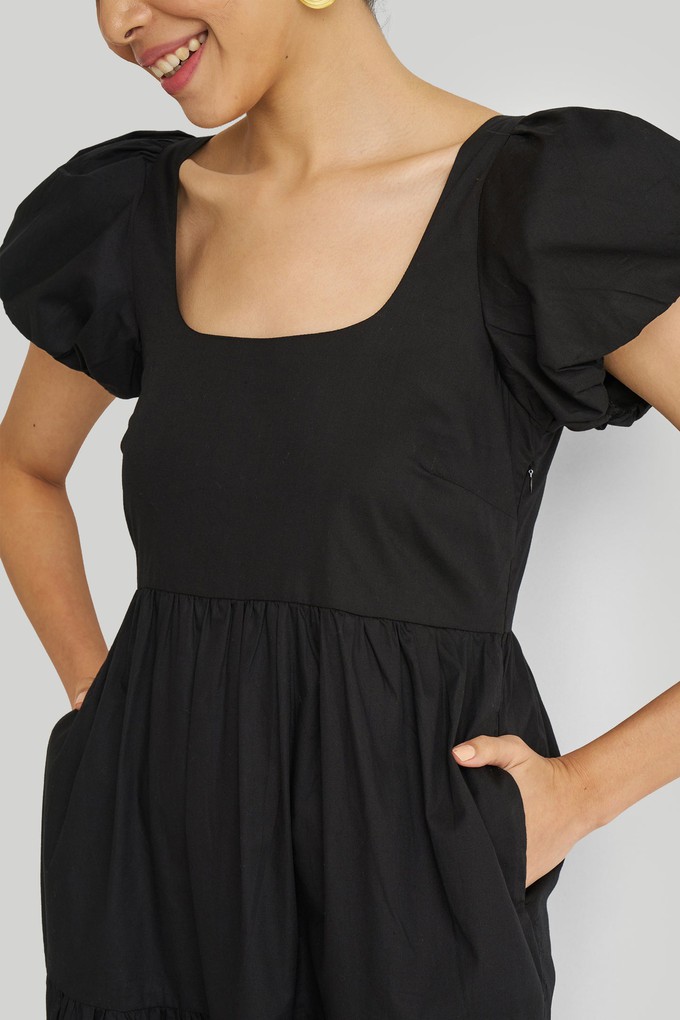 Puff Sleeve Tiered Maxi Dress in Black from Reistor