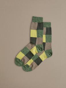 Fine Merino Wool Socks | Citrus Green Patchwork via ROVE