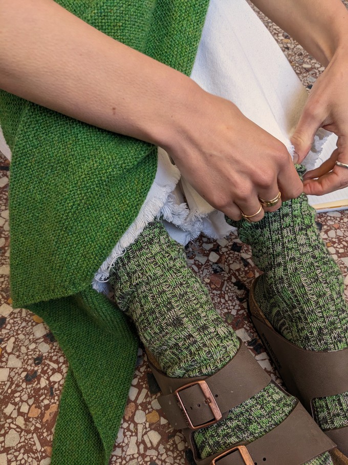 Chunky Wool Boot Socks | Marbled Green from ROVE