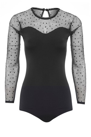 Long Sleeve Glitter Mesh Bodysuit from Sarvin