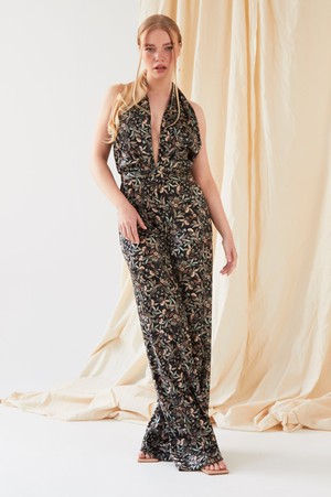 Floral Velvet Backless Jumpsuit from Sarvin