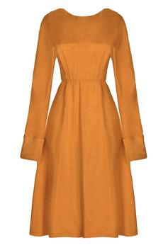 Mustard long sleeve Midi Dress via Sarvin