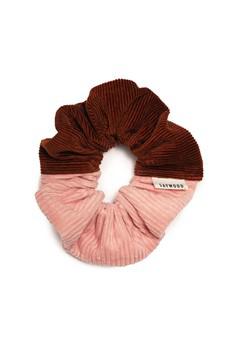 Patchwork Scrunchie, Zero Waste, Pink and Caramel Cotton Corduroy via Saywood.