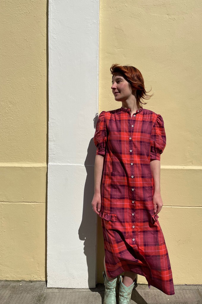 Rosa Puff Sleeve Shirtdress, Pink Coral Tartan Check from Saywood.