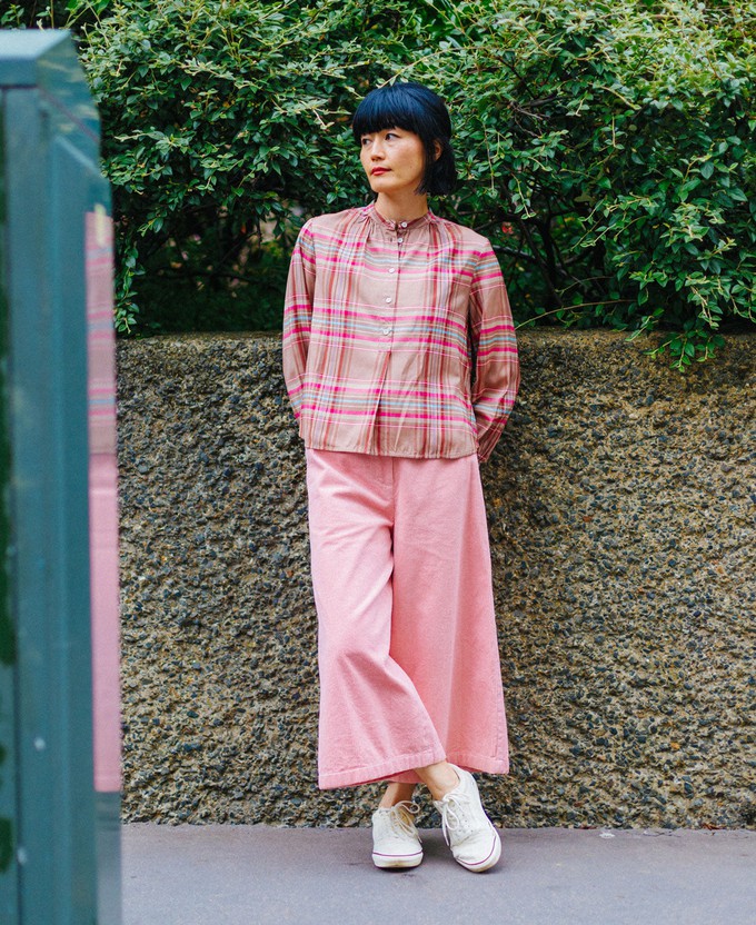 Limited Edition Marie Gather Neck A-Line Blouse, Pink Check Deadstock Cloth from Saywood.