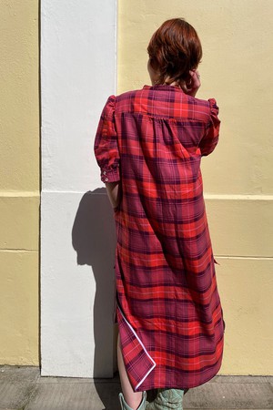 Rosa Puff Sleeve Shirtdress, Pink Coral Tartan Check from Saywood.