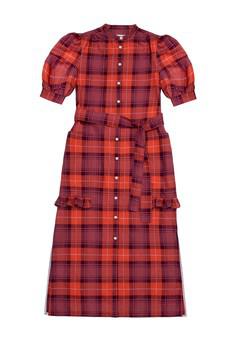 Rosa Puff Sleeve Shirtdress, Pink Coral Tartan Check via Saywood.